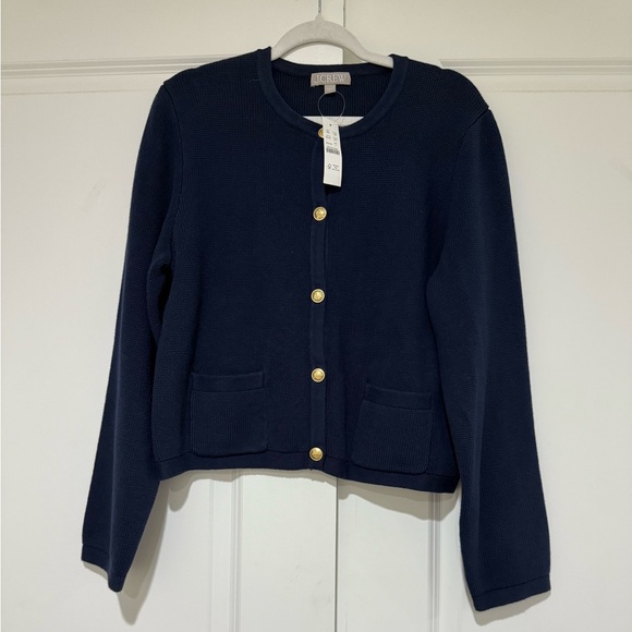 J.Crew Emilie sweater lady jacket in Navy 💯% Cotton NWT SZ L Top Rated - Picture 10 of 11